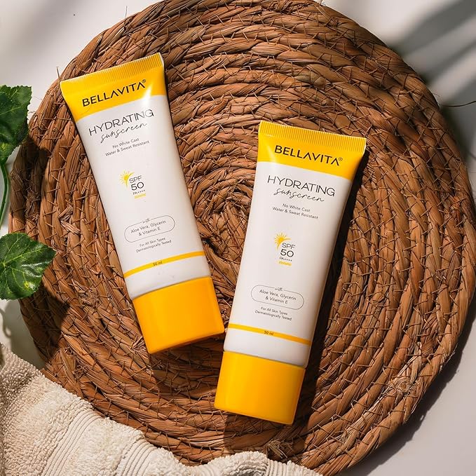 B.e.l.l.a Vita Water based Hydrating Unisex Sunscreen | SPF 50 Lightweight PA+++ | For All Skin Types No White Cast Non - Greasy Finish UV Protection | For Men &amp Women 50ml.