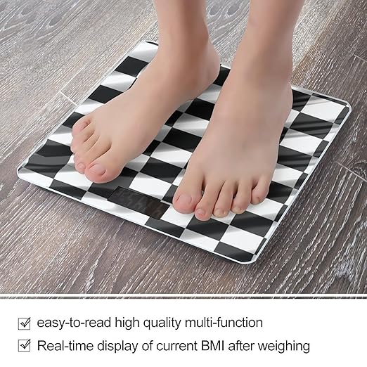 Black White Race Checkered Flag Scale for Body Weight Smart Scales Digital Bathroom Scale High Precision Weighing Scales with Large Display Weighing Machine for People