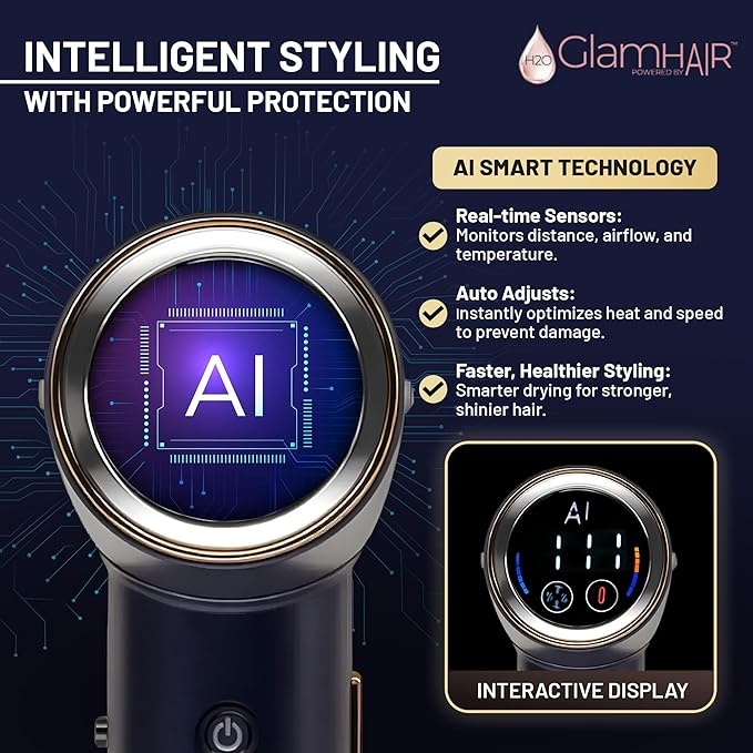 H2O Steam Styler Ultimate Steam Hair Straightener &amp Curler Salon Results Frizz Control Shine &amp Hydration Infrared Heat &amp Ion Therapy for All Hair Types (Glam-Hair AI Hairdryer)