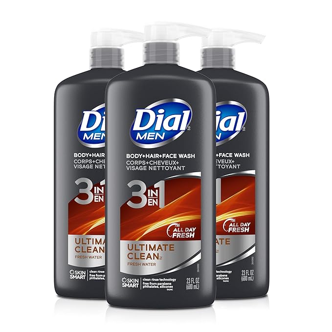 Dial Men 3in1 Body Hair and Face Wash Ultimate Clean 69 fl oz (3-23 fl oz Bottles) &amp Body Wash Refresh &amp Renew Spring Water 23 fl oz (Pack of 3)