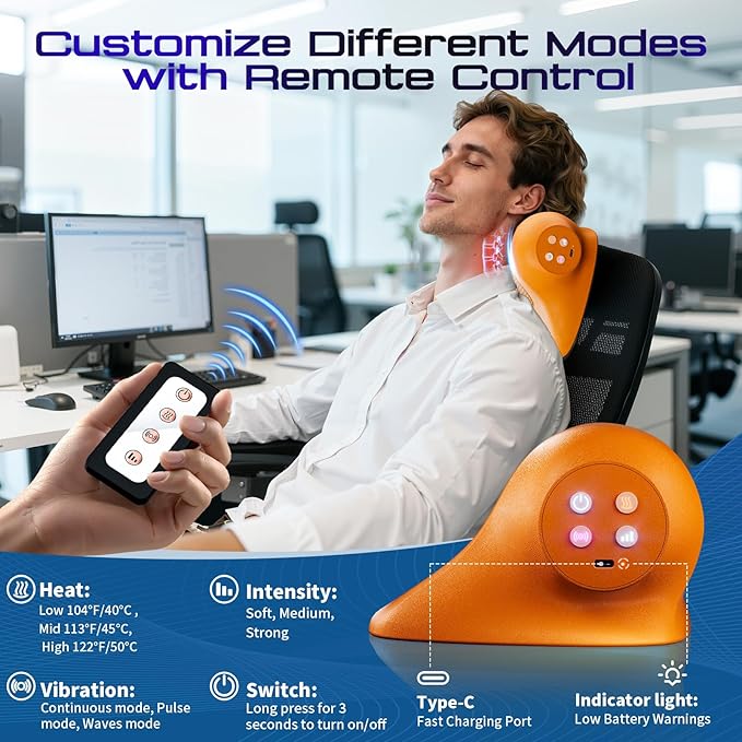 JDZ Neck Massager with Heat 3-in-1 Electric Cervical Massager for Pain Relief with Hot Compress Ergonomic Neck and Shoulder Relaxer Stretcher - ldeal Gift for Office Athletes Everyone etc. Brown