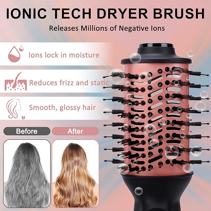 Dual Voltage Travel Hair Dryer Brush Small Portable Ionic Powerful Blow Dryer Drying Straightening Curling in One Step Suitable for Women &amp Kids with Long Hair