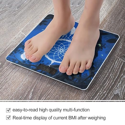 White Fantasy Dream Catcher Weight Scale Large Digital Bathroom Scales with Bright LED Display Non Slip Digital Scale and Step On Fashion Weighing Machine for Body