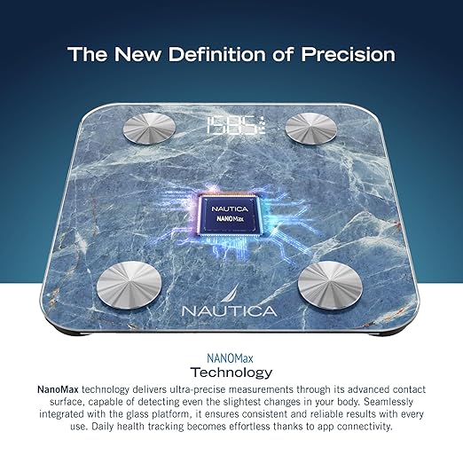 Nautica Body Tracker Digital Bathroom Scale Bluetooth-Enabled Smart Scale with BMI Body Fat Muscle Mass Tracking &amp More Syncs with Smartphone App for Body Composition Tracking 396 Lbs.