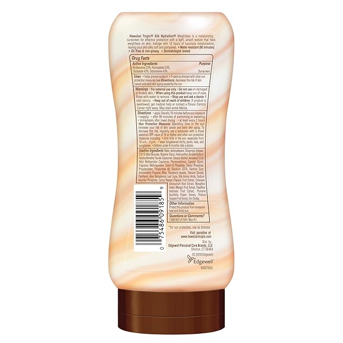 Hawaiian Tropic Weightless Hydration Sunscreen SPF 30 Twin Pack 6oz Each + Face Sunscreen SPF 30 Travel Size 1.7oz