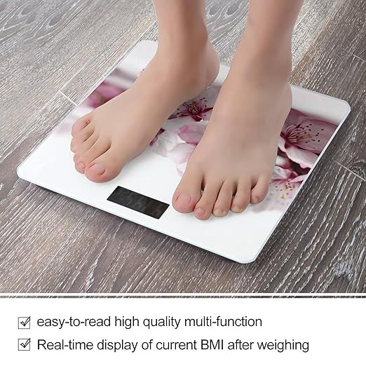 Peach Flower Branch Weight Scale Digital Electronic Scales Bathroom Scale Larg LCD Backlight Display High Precision MeasurementsTempered Glass