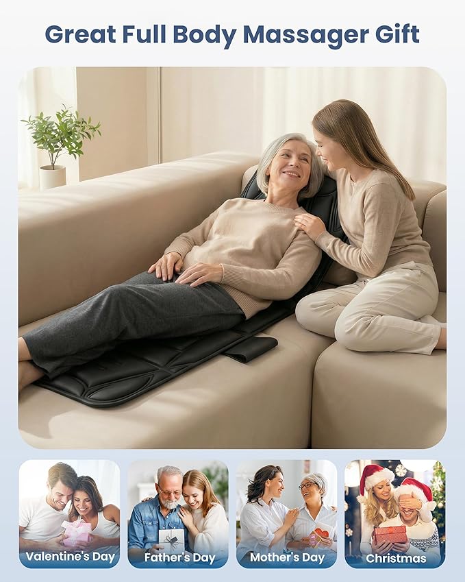 COMFIER Full Body Massage Mat Pad Heating Vibrating Massage Chair Pad with 10 Vibration Motors 5 Massage Modes and Auto Shut Off Gift for Men Women
