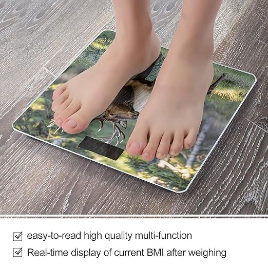 Fall Moose Deer Bathroom Scale for Body Weight Bathroom Weighing Scales with Back Lit LED Display Sturdy Tempered Glass Body Weight Bathroom Scale 400lb Weighing