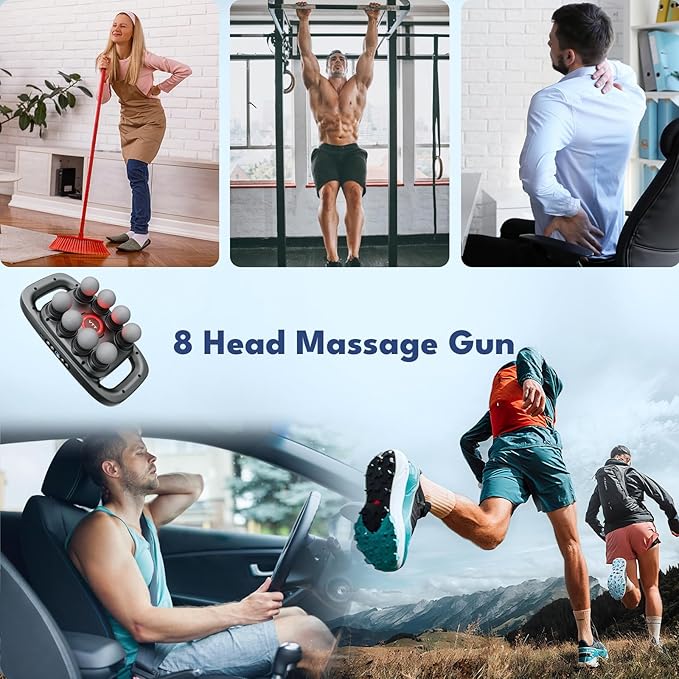 VTT 8-Head Massage Gun Deep Tissue Back Massager Electric Handheld Massager for Back Shoulders Legs Muscle Pain Relief Ideal Gifts for Women Men Mom and Dad