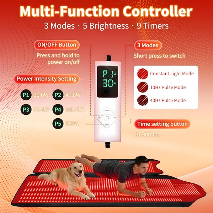 Full Body Red Light Therapy Mat with 3207 LEDs 3-in-1 660nm &amp 850nm TPU Infrared Light Blanket 74.8 x 36 Foldable Therapy Pad with Timer Controller Pulse Modes for Home Use 260W