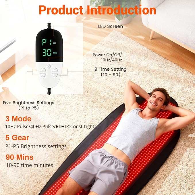 Red Light Therapy Mat for Body Upgraded Large 73 x 33 Red Light Therapy Blanket 3 in 1 Infrared LED Beads 660nm &amp 850nm Adjustable Timer &amp Intensity for Full Body Pain Relief (73 x 33 S