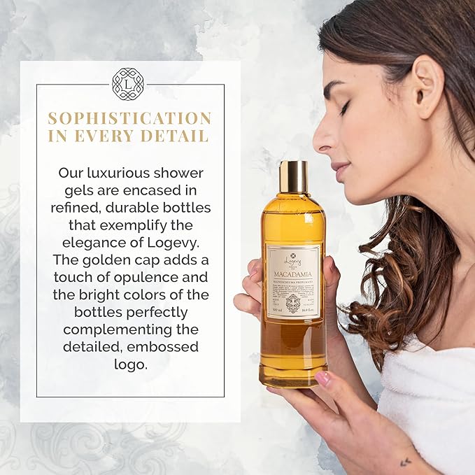 Logevy Macadamia Shower Gel – Indulgent Aroma Made from the Best Skin-Friendly Ingredients Rich in Nutritional Properties for Rejuvenating Hydrating and Soothing Action – 500ml
