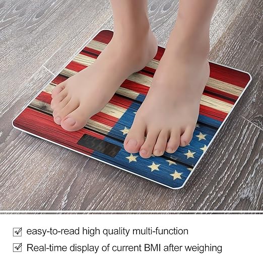 Automatic Switch Digital Bathroom Weighing Scale Smart Scale for Body Weight Vintage Wooden American Flag