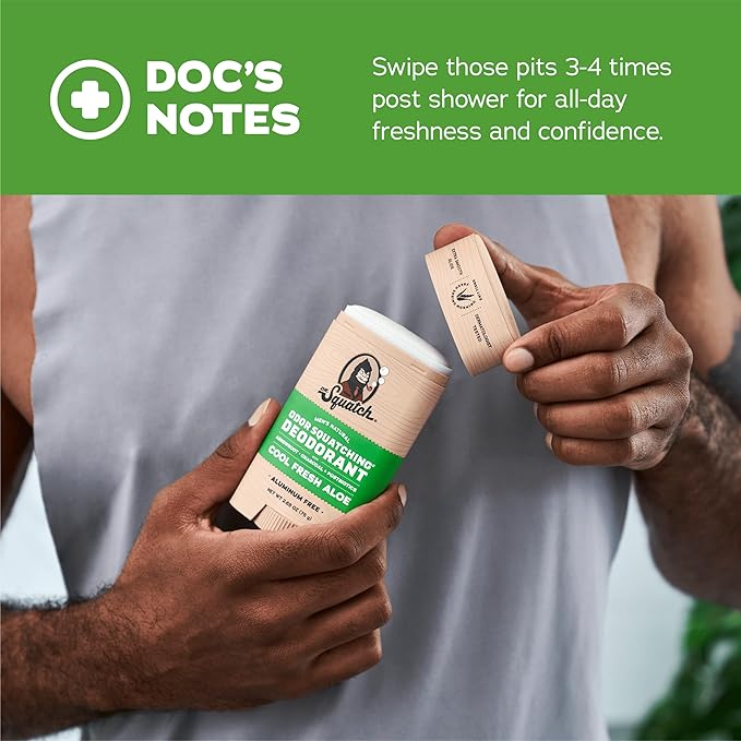 Dr. Squatch Natural Men’s Deodorant – Aluminum Free Natural Deodorant Men with Charcoal &amp Postbiotics for 72-Hour Odor Protection – Cool Fresh Aloe 2.65oz Stick (3-Pack)