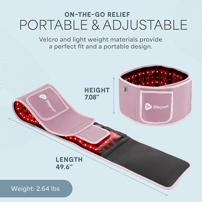 Lifepro Red Light Therapy Belt – Infrared Red Light Therapy for Body Back Pain and Shoulder - 660nm &amp 850nm Near Infrared Heating Pad – Adjustable &amp Portable for Wellness &amp Relaxation