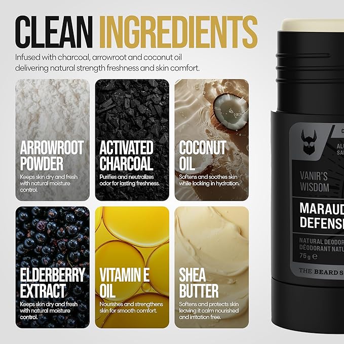 The Beard Struggle Marauder's Defense - Natural Charcoal Infused Deodorant Men Aluminum Free - Platinum Collection Vanir's Wisdom 2.65 oz