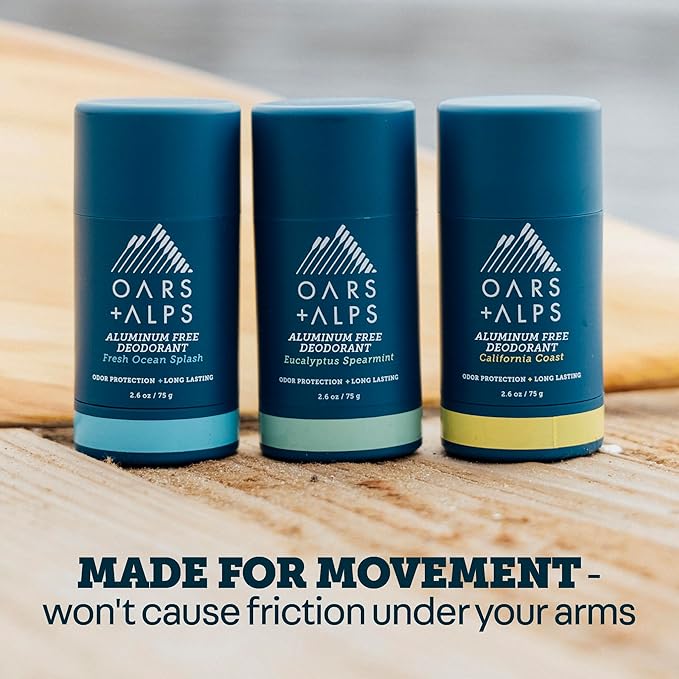 Oars + Alps Aluminum Free Deodorant for Men | Long Lasting Odor Protection Clear &amp Free of White Residue Anti-Chafing Smooth Glide Dermatologist Tested Variety Pack 3pk 2.6oz