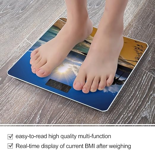 Hawaii Beach Bathroom Scale Large LCD Backlight Display Digital Scale Rounded Corners Body Scales Automatic Power On/Off Bathroom Scales for Home Bedrooms