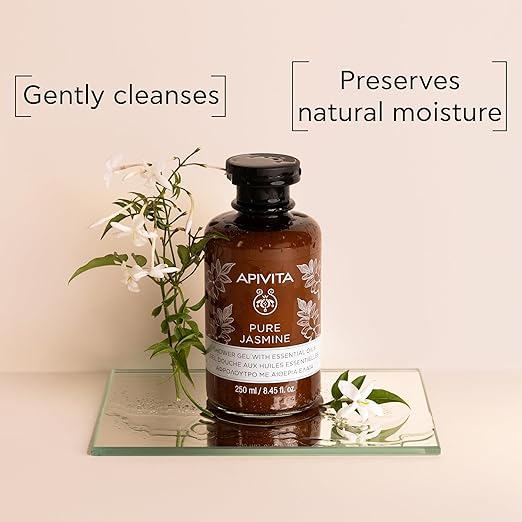 APIVITA Pure Jasmine Shower Gel | Gently Cleanses Hydrates &amp Preserves Skin's Moisture with Jasmine &amp Propolis