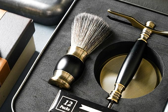 FREED Bronze Series Custom Laser-Engraved Double-Edged Safety Razor Aluminum Alloy Material Includes 120 Bladesit's the best gift for menfathers or birthdays (Bronze Black)