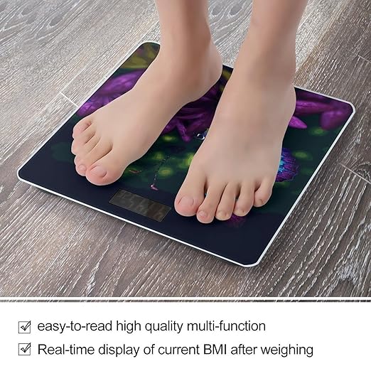 Blue Purple Flower Butterfly Bathroom ScaleHighly Accurate Digital Weighing Machine for People Bright LED Display Weight Scale for The Aldult Home Use