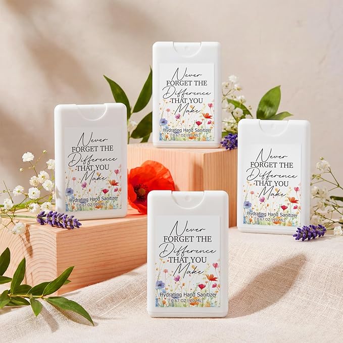 24 Pack Travel Size Hand Sanitizer Spray Bulk Employee Appreciation Week Gift Mini Motivational Thank You Gift Hydrating Pocket Sprays Gifts for International Women Day Gifts(White ColorThank You)
