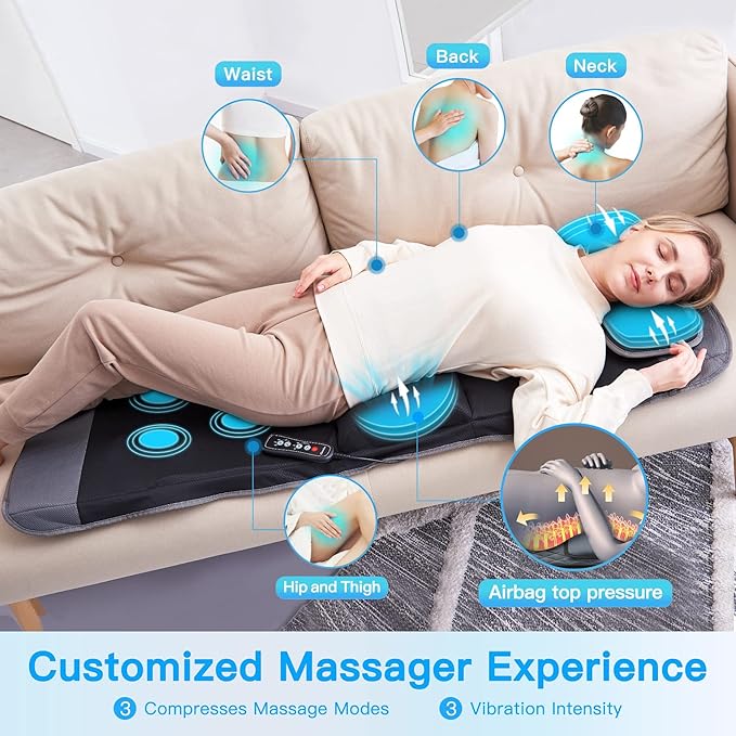ZEBORA Full Body Massage Mat with Vibration Stretching and Pressure Massage Adjustable Pillow Height Bed Sofa Floor Home Office Massage Mat Relieve Pain for Neck Back Waist Legs Massage Pad