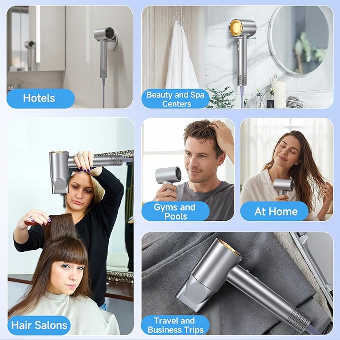 Hair Dryer 150000 RPM Brushless Motor Ultra-Fast Drying with 3 Heat Settings &amp LED Lights High-Speed Ionic Blow Dryer Low Noise Lightweight with Diffuser &amp Nozzle for Home Salon Travel