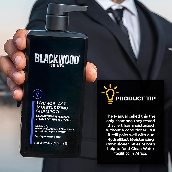 Blackwood For Men Hydroblast Moisturizing Shampoo &amp Pure Moisture Body Wash - Vegan Nourishing Hair &amp Skin Duo with Ginseng Ginger &amp Menthol - Sulfate Paraben &amp Cruelty-Free (17 Oz
