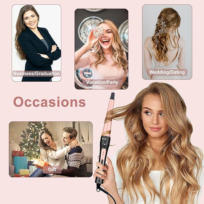 6 in 1 Curling Iron Professional Curling Wand Set Fast Heating Hair Curler with 6 Interchangeable Ceramic Barrels (0.35'' to 1.25'') for Women Quick Create Hairstyle in All Hair Type