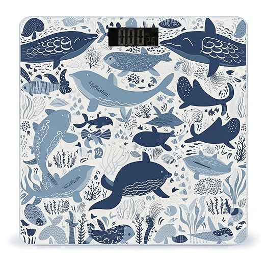 Turtle Octopus Pattern Ocean Theme Scale for Body Weight Highly Accurate Digital Bathroom Scale Sturdy Tempered Glass Weighing Scales with LCD Display Fashion Body Fat Smart Scales 400lb