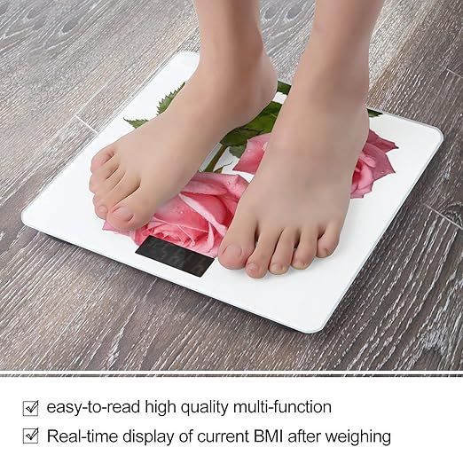Flower Pink Smart Scale for Body Weight Digital Bathroom Scale Toughened Glass Weight Scale with Large LCD Backlight Display High Precision Scales Weighing Machine