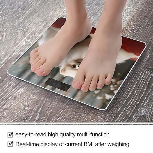 Short Haired Pomeranian Dog Bathroom Scale Large LCD Backlight Display Digital Scale Rounded Corners Body Scales Automatic Power On/Off Bathroom Scales for Home Bedrooms