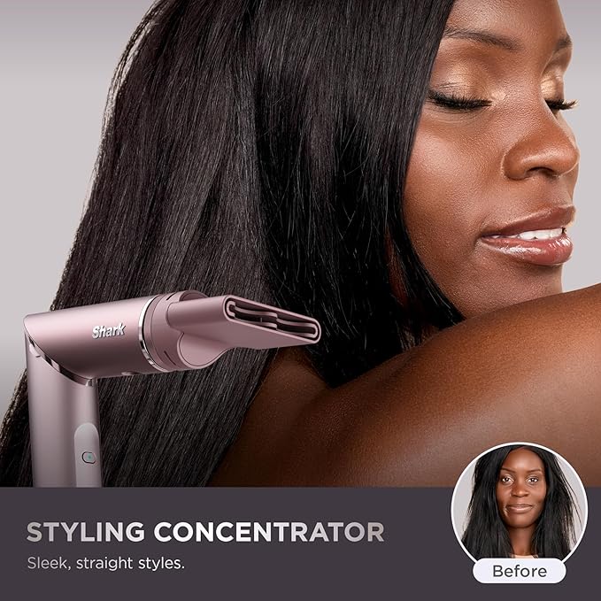 Shark FlexFusion Hair Straightener &amp Powerful Hair Dryer with Fusion Hair Brush Ceramic Air Styler with Auto-Wrap Curlers &amp Concentrator Ceramic Plates Cosmic Blush HD641S