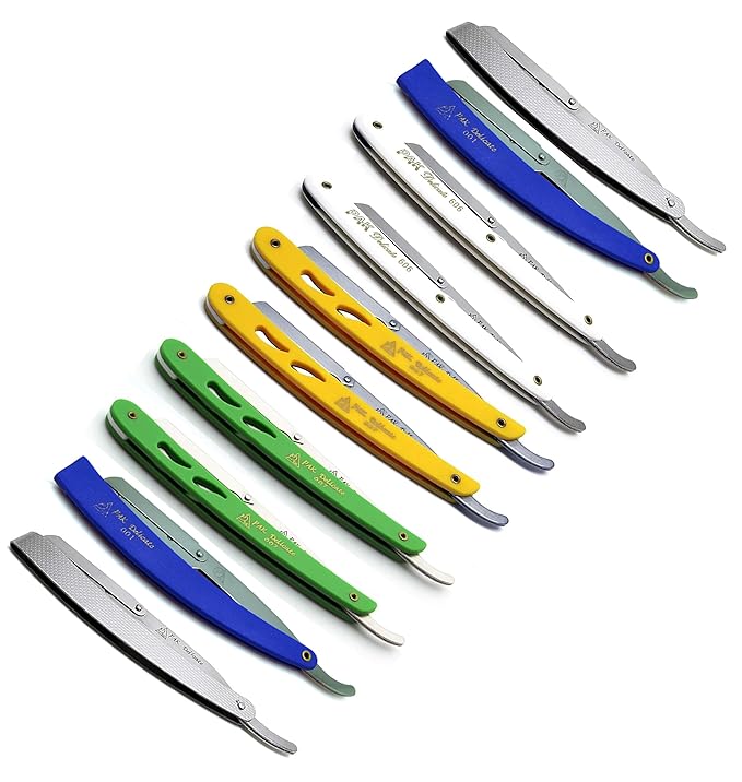 Set of 10 PREMIUM INSTRUMENTS Barber Razors Straight Edge Folding Handle Colors