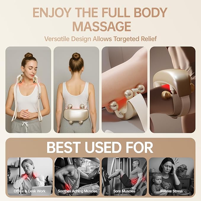 Neck Massager for Pain Relief Deep Tissue Cordless Shiatsu Back Massager with Heat Electric 6D Kneading Shoulder Massage Pillow for Foot Legs Muscle Body Gifts for Mom Dad Friends Him Her
