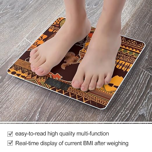 African Map Ethnic Pattern Bathroom Scale Large LCD Backlight Display Digital Scale Rounded Corners Body Scales Automatic Power On/Off Bathroom Scales for Home Bedrooms