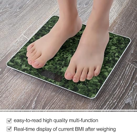 Green Army Digital Camouflage Bathroom Scale for Body Weight LCD Display Digital Bathroom Scale Tempered Glass Bathroom Weight Scales Fashion Smart Scales for Home Bedroom 400 Lb