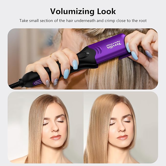 Terviiix Crimper Hair Iron with 4 Interchangeable Plates Keratin &amp Argan Oil Infused Hair Crimper for Women Volumizing Crimping Iron for Thin Fine Hair 5 Heat Settings &amp 60 Mins Auto Off P