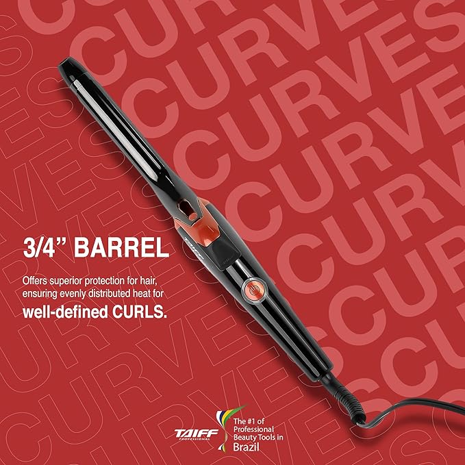 TAIFF Curves Professional Black Titanium Curling Iron – High-Performance Hair Curler &amp Rizadora para Cabello with Dual Voltage | Fixed Temperature 410°F | 3/4”