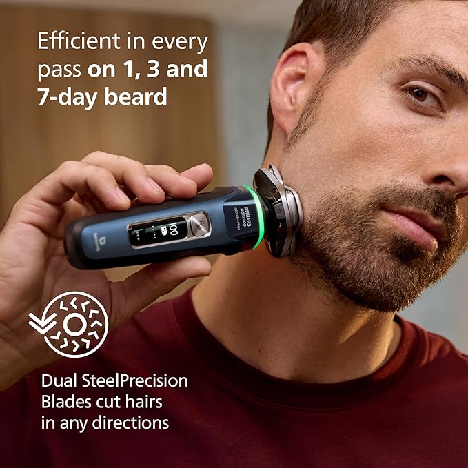 Philips Norelco Shaver i9000 Prestige Wet &amp Dry Electric Shaver Mystic Aqua SenseIQ Technology Triple Lift &amp Cut System 360 Rotating Dual SteelPrecision Blades Nose Trimmer XP9201/88