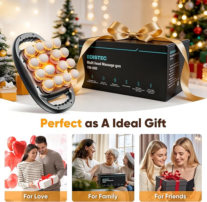16-Head Massage Gun Deep Tissue Percussion Massager for Pain Relief 2×3600mAh Long Battery Life Muscle Massager with 99 Intensities &amp 9 Modes Ultra-Quiet Electric Back Massager Gifts for Men
