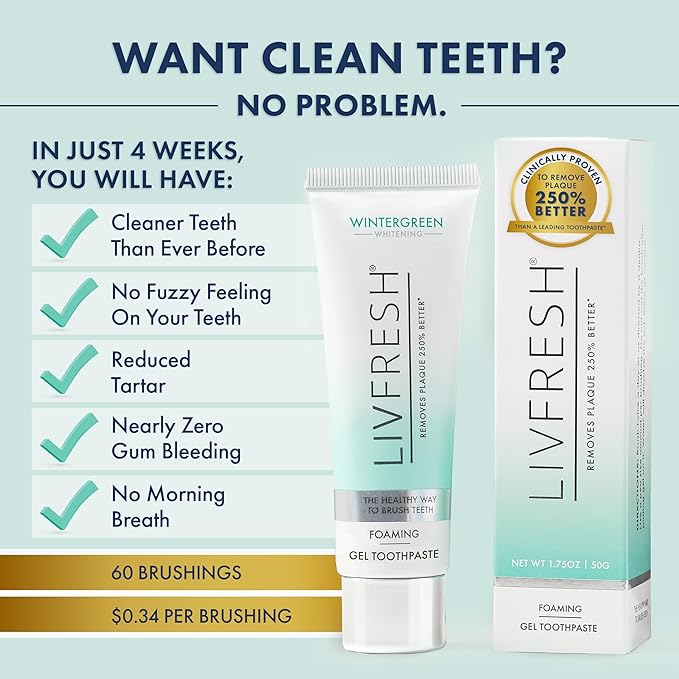 LIVFRESH Toothpaste Gel Clinically Proven to Remove Plaque 250% Better Improves Gum Health 190% Better Prevents &amp Reduces Tartar Freshens Breath SLS Free Dental Gel Wintergreen 3 Pack