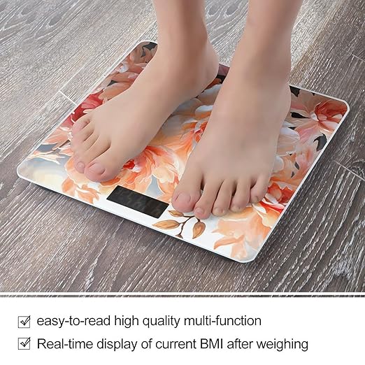 Peach Peony Bathroom Scale Large LCD Backlight Display Digital Scale Rounded Corners Body Scales Automatic Power On/Off Bathroom Scales for Home Bedrooms