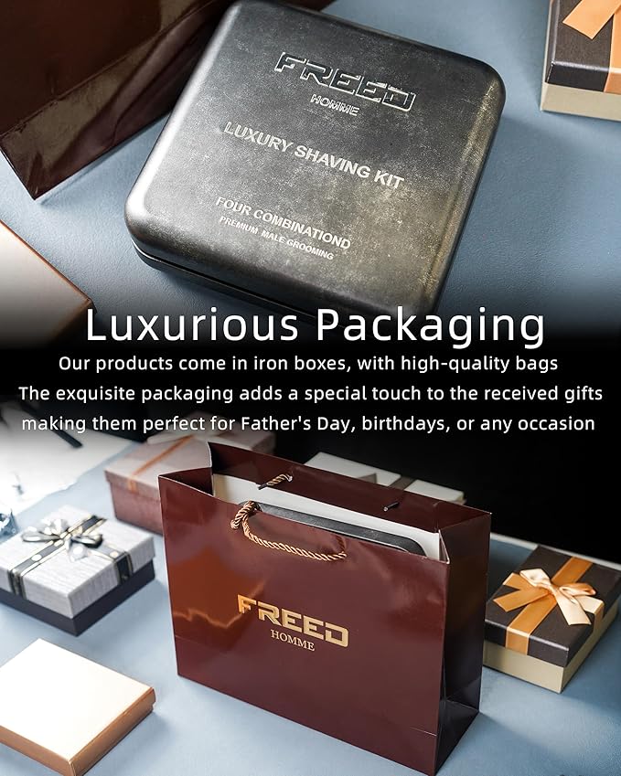 FREED Customized gifts Engraving Luxury Men's 5-Blade Razor set Aluminum Alloy Material incloud 4 Bladesrazor standrazor brushIt's the best gift for men (Bronze)