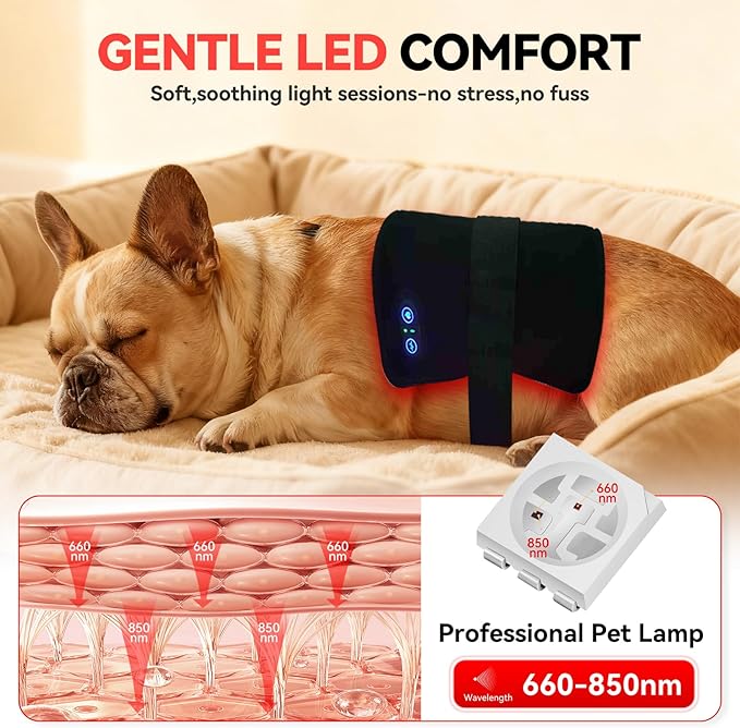 Red Infrared Light Therapy Pad for Pets126-LED 660nm850nmWearable Infrared Device for Stiff Joints &amp Back Comfort Flexible Wrap Straps (2 Pcs)