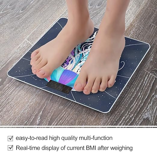Jellyfish Pattern Digital Bathroom Scale for Body Weight Weighing Scale with Backlit LCD Display High Precision Measurements &amp Measures Weight Up to 180kg