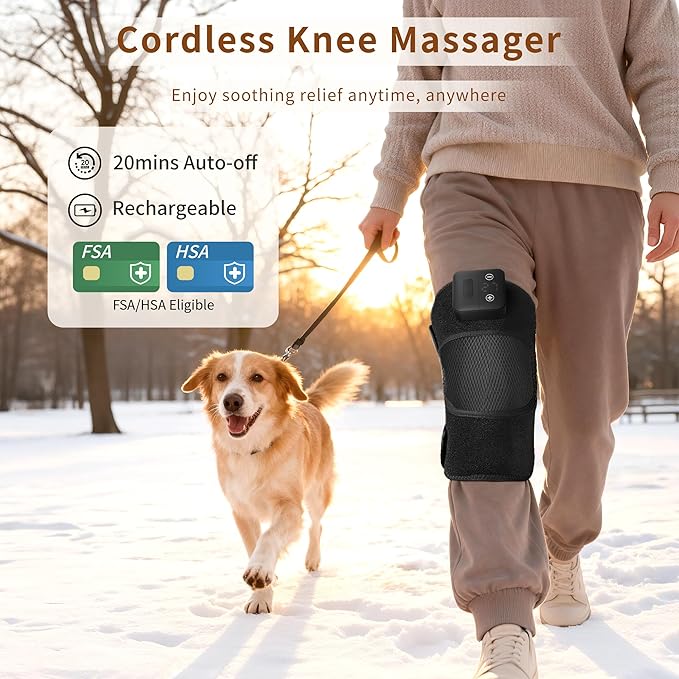 Nekteck Knee Massager with Heat - Cordless Heated Knee Brace with Vibration for Pain Relief Rechargeable Knee Heating Pad with 5 Heat Levels and 3 Massage Mode (2 Packs)