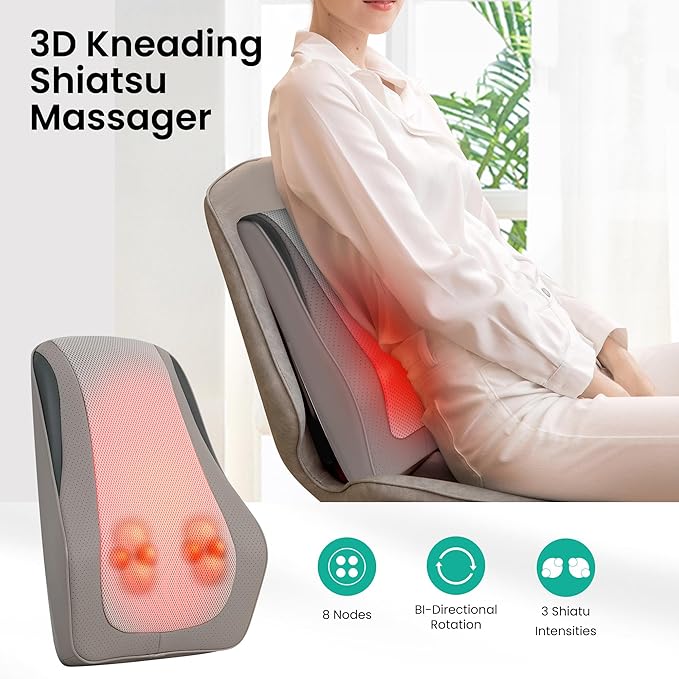 Snailax Back Massager for Back Pain Deep Tissue Shiatsu Lower Back Neck Massager with Heat 3D Kneading Massage Pillow for Neck Shoulder Legs Gifts for Mom Dad Women (Beige)