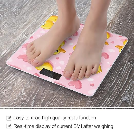 Yellow Rubber Ducks Love Hearts Digital Bathroom Scale for Body Weight Lighted LCD Display Round Corner